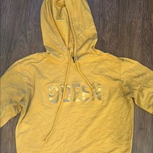 Yellow Hoodie with 'QUEEN' Print